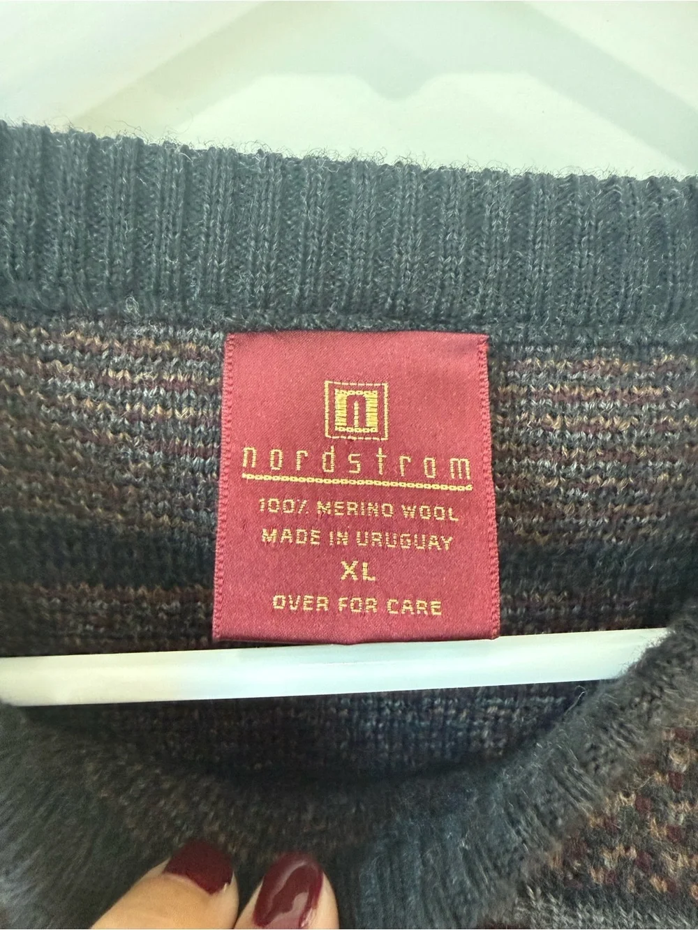 Nordstrom Merino wool Vintage Men's Dark Brown Patterned Crewneck Sweater